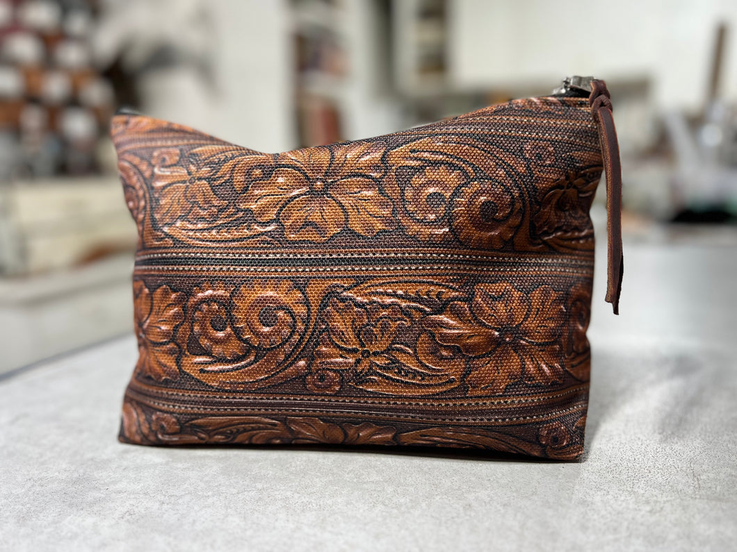 Carved Leather Print- Makeup/Shaving Bag