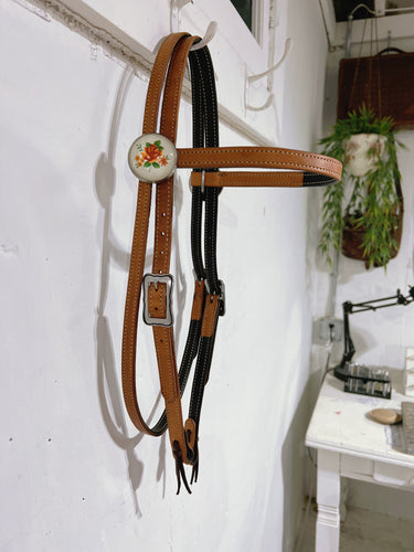 Leather Headstall with Vintage Glass Rosettes