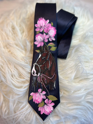 Adult Tie- Navy 'Lucy' with Pink Roses