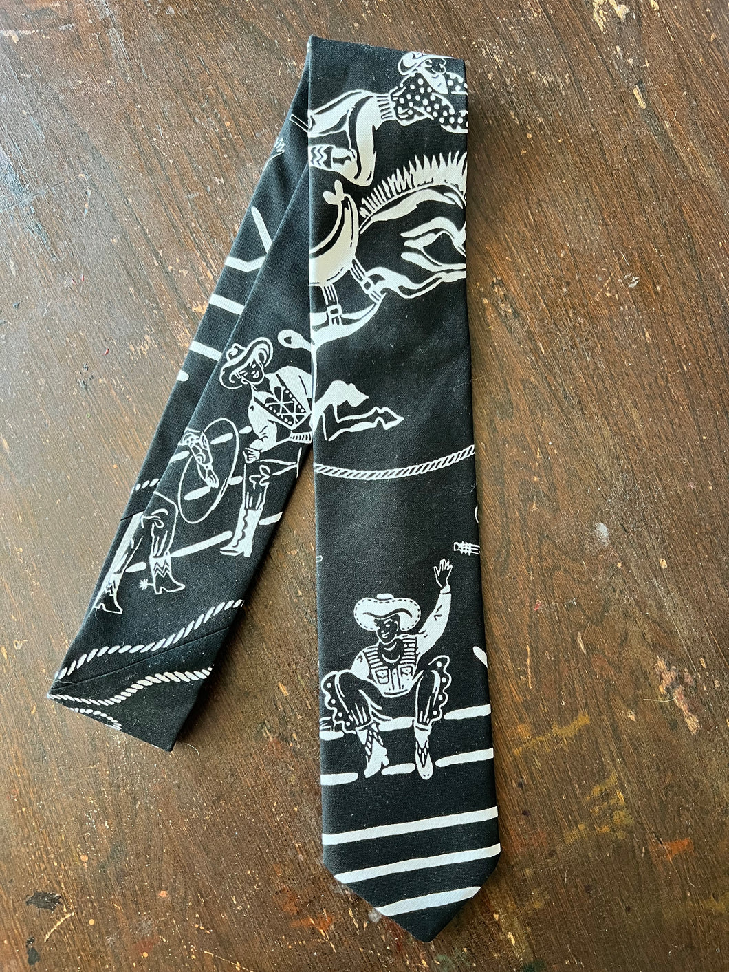 Adult Tie- 100% Cotton. Cowboy Corral in Black.