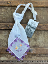 Peewee Tie- Hand Embroidered Daffodil with Purple Tatting