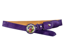 Purple Suede Flower Garden Petit Point Belt, Buckle & Knife Case Set