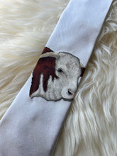 Adult Tie- 100% Silk, wool lined, Hand Painted. Hereford Bull on Cream.