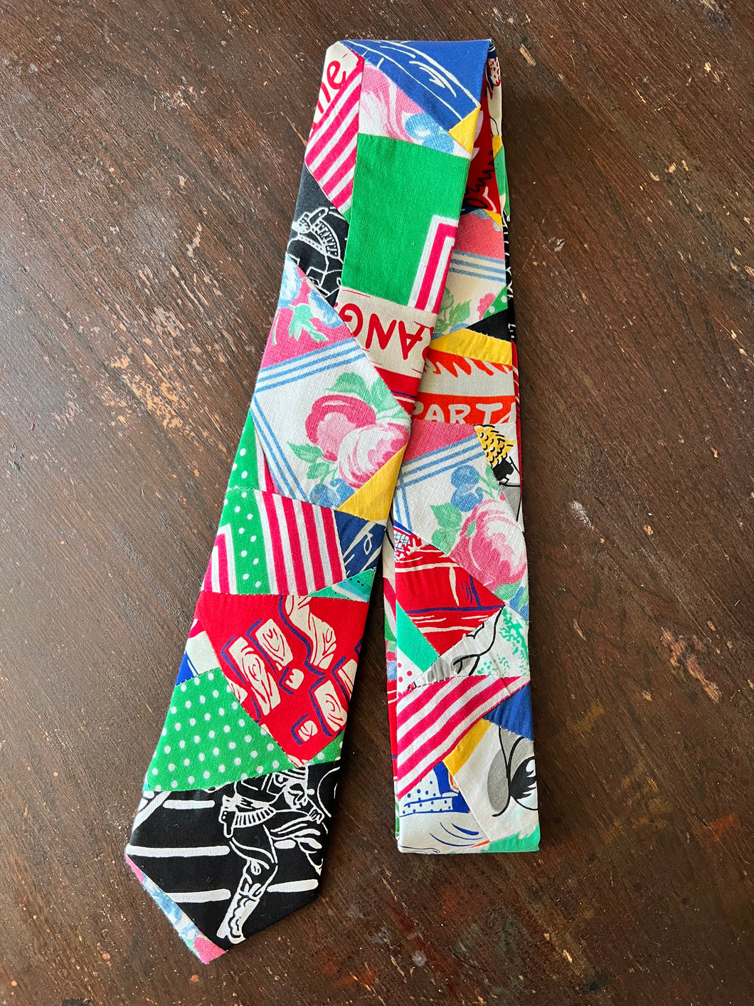 Adult Tie- 100% Cotton. Crazy Quilt.