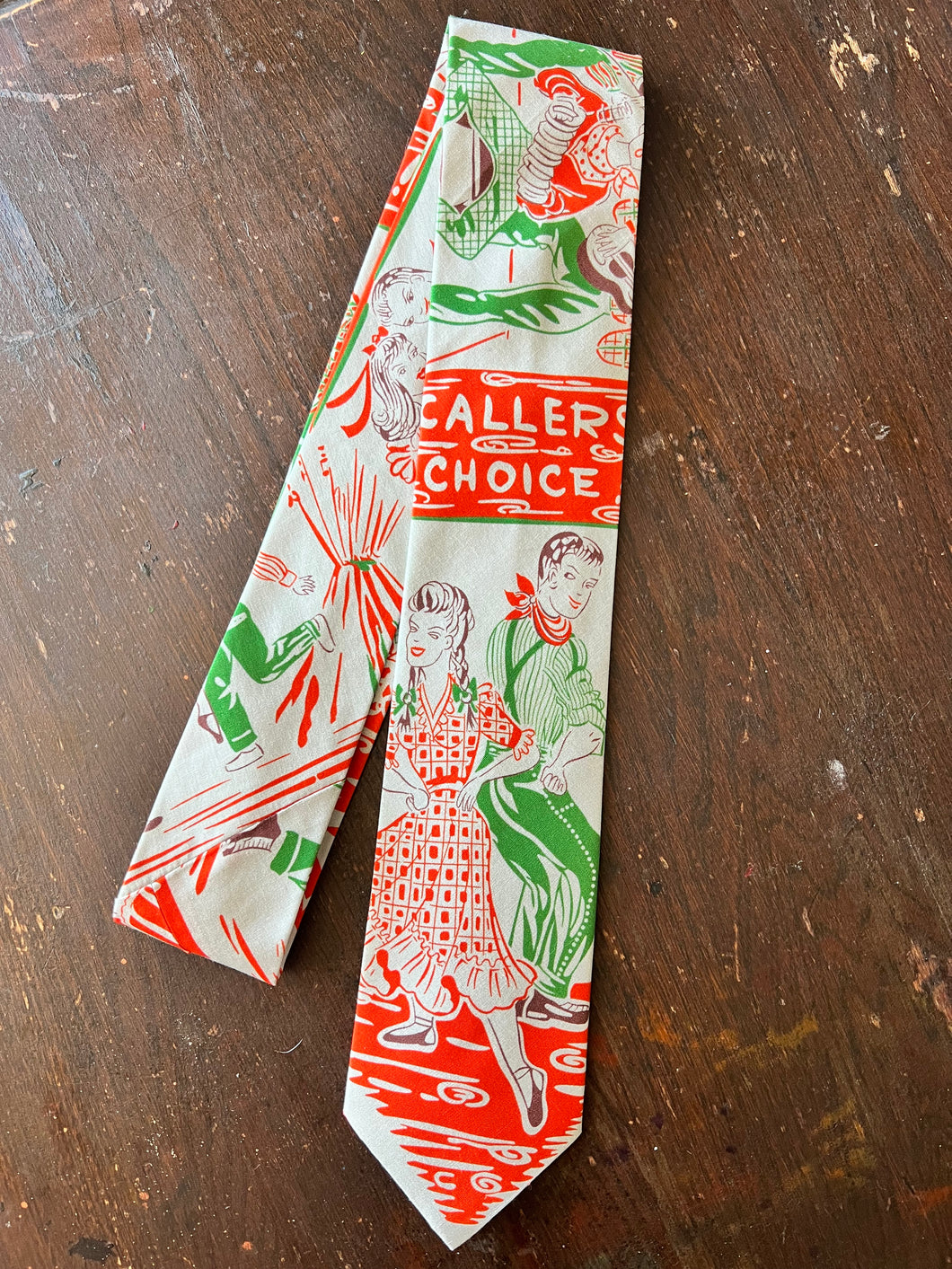 Adult Tie- Cotton. Square Dancing Orange and Green.