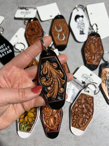 Cheeky Carved Leather Hotel/Motel Fobs