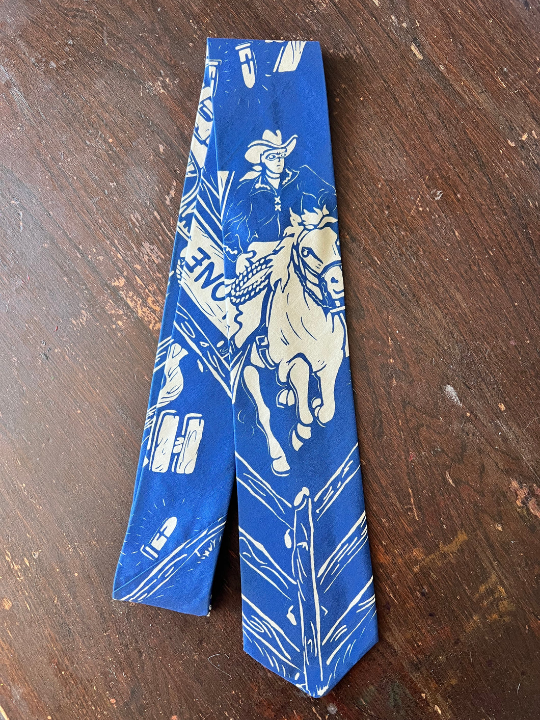 Adult Tie- 100% Cotton. The Lone Ranger in Blue.