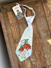Peewee Tie- Handpainted Bronc with Blue Tatting