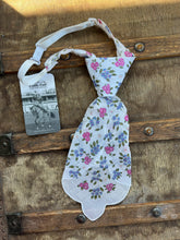 Peewee Tie- Pink and Blue Small Flowers with Scalloped Edge