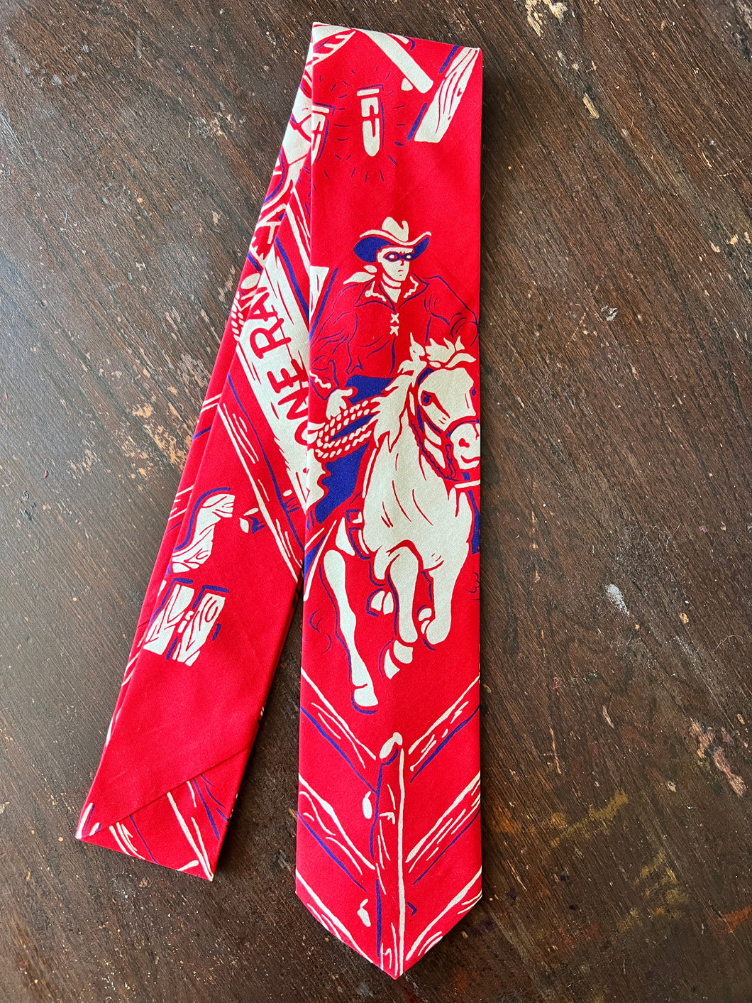 Adult Tie- 100% Cotton. The Lone Ranger in Red.