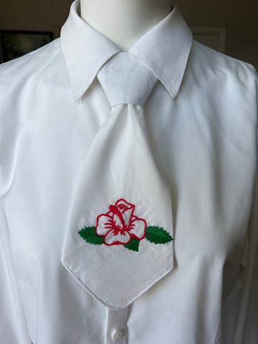 Peewee Tie- Red/Green Hand Embroidered Rose