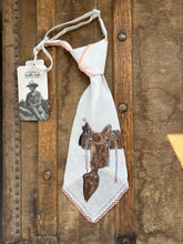 Peewee Tie- Handpainted Saddle with Pink Tatting