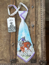 Peewee Tie- Handpainted Bronc with Purple Tatting