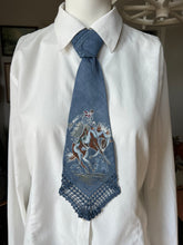 Peewee Tie- Handpainted Bronc on Blue Linen