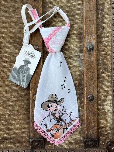 Peewee Tie- Hand-painted Yodelling Cowboy with Pink