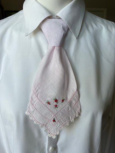 Peewee Tie- Light Pink with Embroidered Red Roses