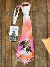 Peewee Tie- Handpainted Bronc with Pink Tatting