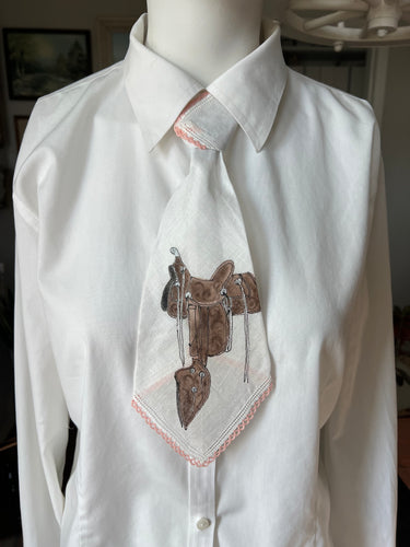 Peewee Tie- Handpainted Saddle with Pink Tatting