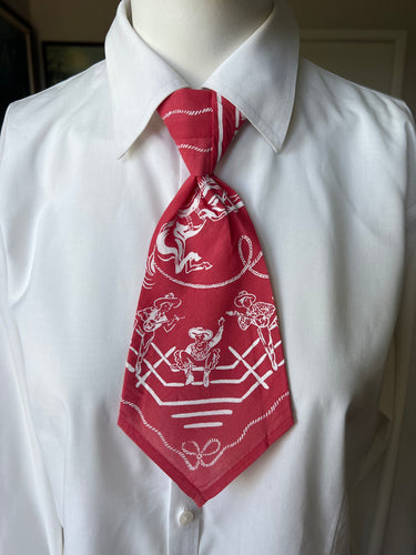 Peewee Tie- Red/White Cowboys on Fence