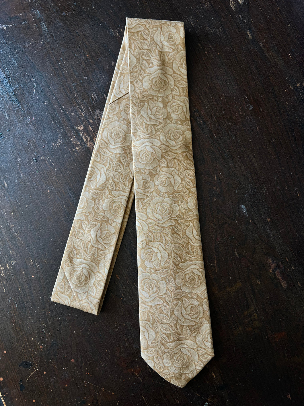 Adult Tie- 100% Cotton. Tooled Leather Roses.