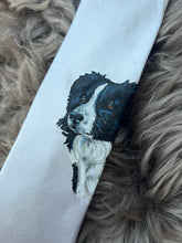 Adult Tie- 100% Silk, wool lined, Hand Painted. Cream Border Collie.