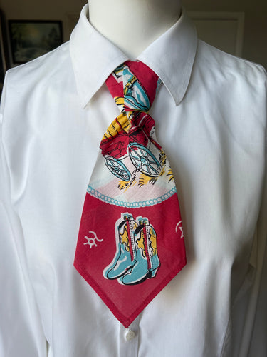 Peewee Tie- Vintage Cowboy Bandana Red with Boots
