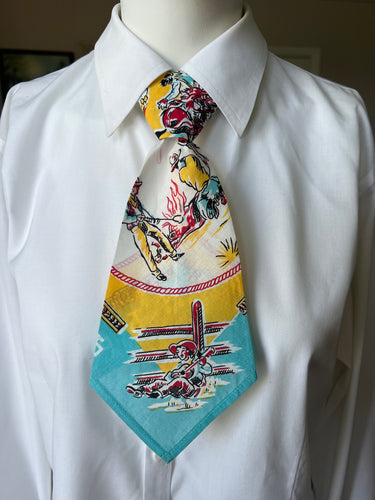 Peewee Tie- Vintage Bandana with Cowboy Singer against Fence