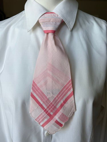 Peewee Tie- Pink Plaid with Scalloped Edge