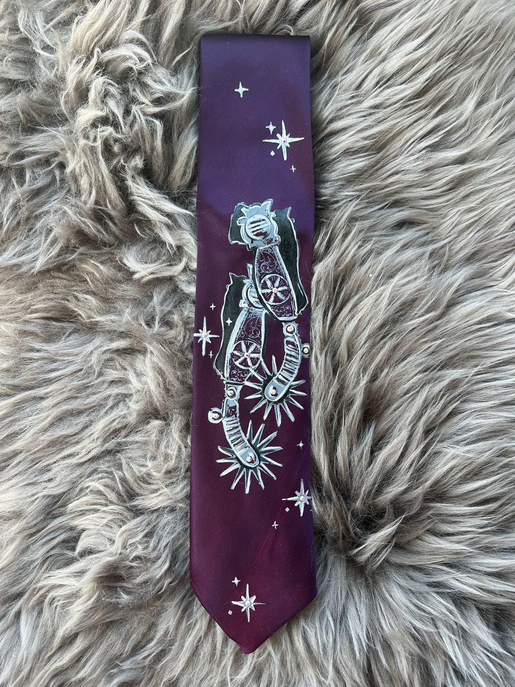 Adult Tie- Poly mix. Purple Spurs with Rhinestones.