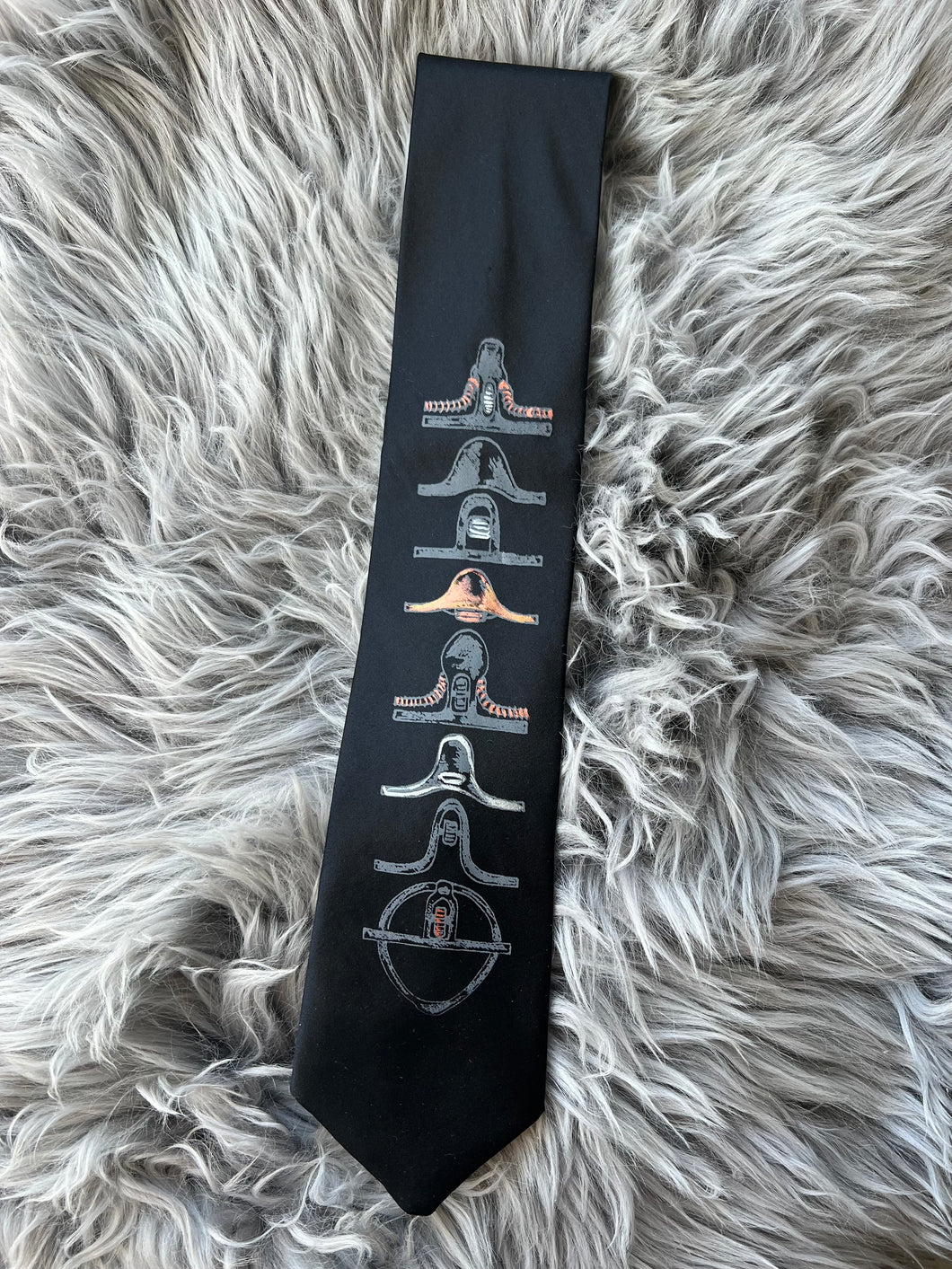 Adult Tie- 100% Silk, wool lined, Hand Painted. Mouthpieces on Black.