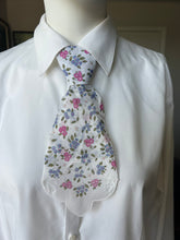 Peewee Tie- Pink and Blue Small Flowers with Scalloped Edge