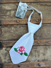 Peewee Tie- Red/Green Hand Embroidered Rose