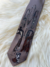 Adult Tie- 100% Silk, wool lined, Hand Painted. Tack Room on Taupe.