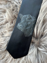 Adult Tie- 100% Silk, wool lined, Hand Painted. Black Angus Bull on Black.