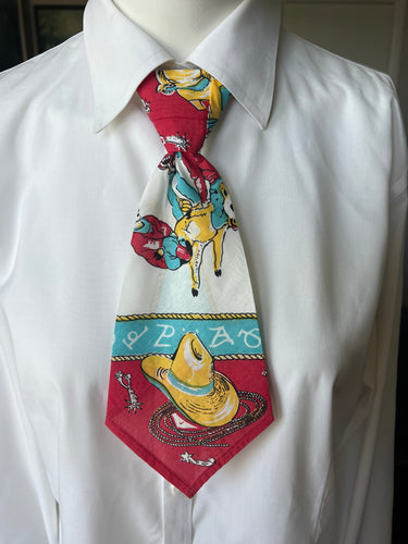 Peewee Tie- Vintage Cowboy Bandana with Hat and Rope