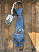 Peewee Tie- Handpainted Bronc on Blue Linen