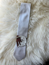 Adult Tie- 100% Silk, wool lined, Hand Painted. Hereford Bull on Cream.