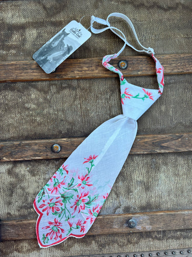 Peewee Tie- Red/Green Floral with Scalloped Edge