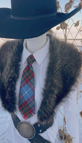 Peewee Tie- Blue/Red Wool Acrylic Mix Tartan