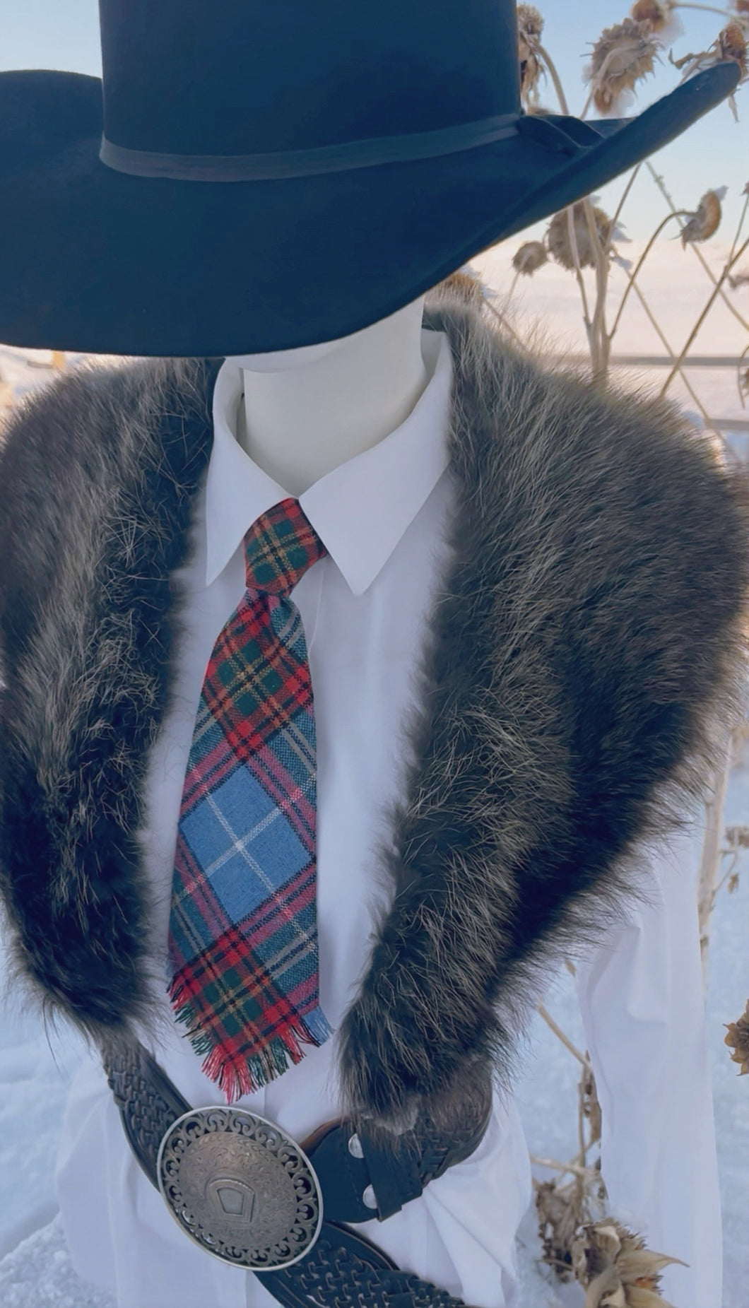 Peewee Tie- Blue/Red Wool Acrylic Mix Tartan