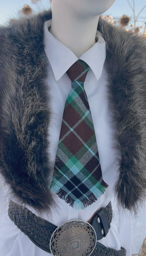 Peewee Tie- Brown/Blue/Green Wool Tartan