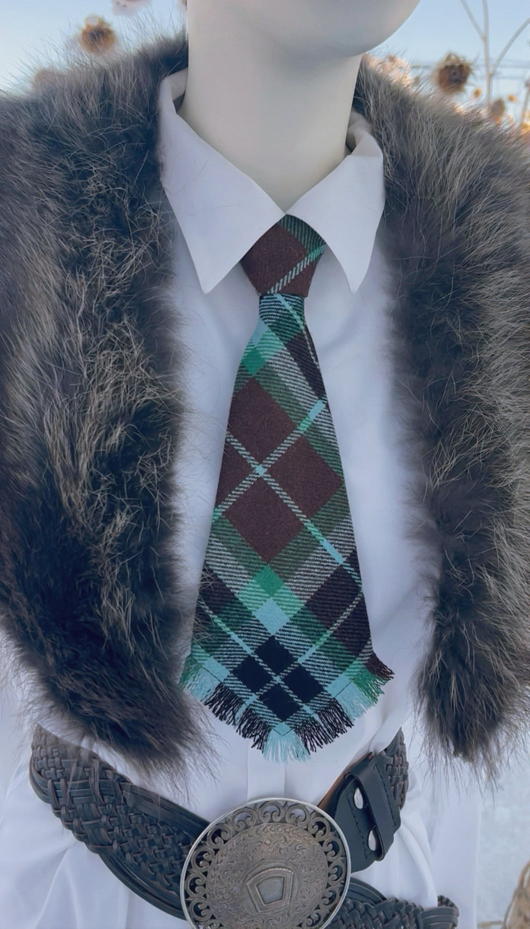 Peewee Tie- Brown/Blue/Green Wool Tartan