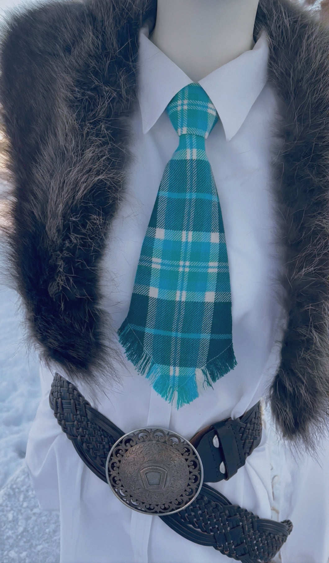 Peewee Tie- Turquoise Wool Tartan