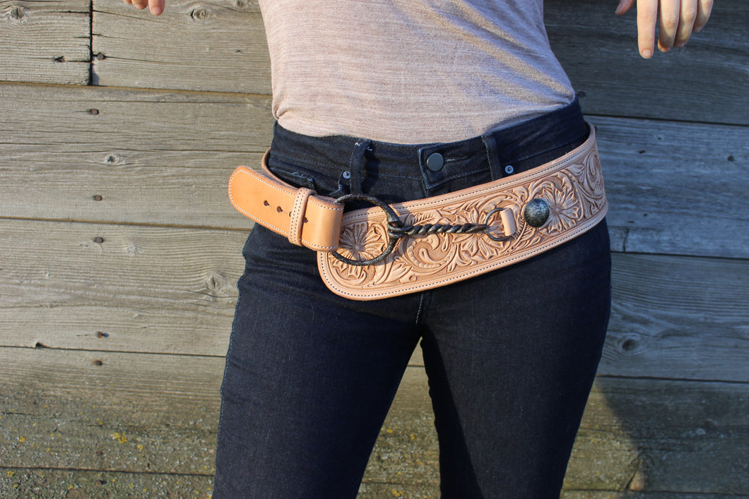 Custom Carved Leather Belt – Cattle Cait