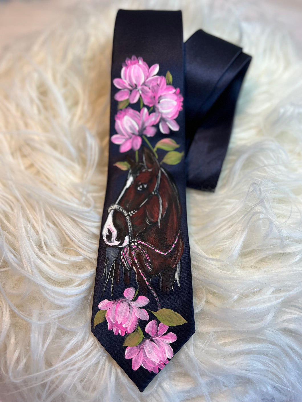 Adult Tie- Navy 'Lucy' with Pink Roses