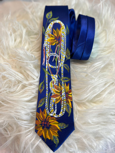 Adult Tie- Royal Blue Hackamore with Sunflowers